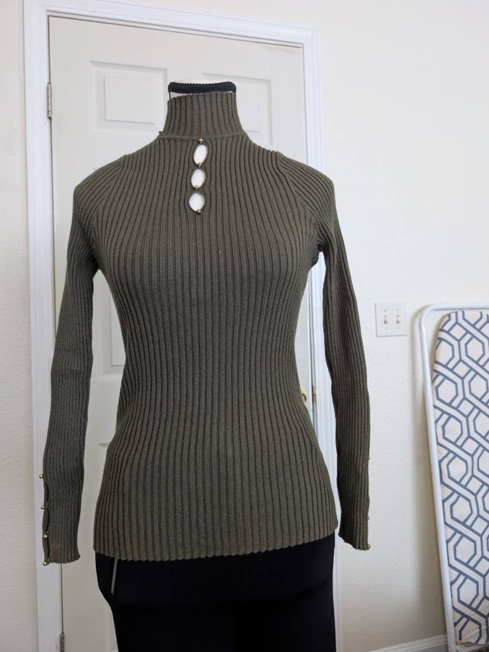 Belldini Olive Ribbed Mock Neck Sweater